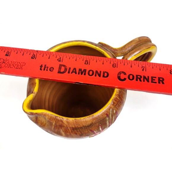 Italian Pottery Hand Painted Pitcher Raised Relief Flowers Brown Faux Wood - Picture 6 of 10